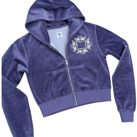 Boys Lie Let It Grow Velour Zip -up Hoodie In Purple - Picture 7 of 9